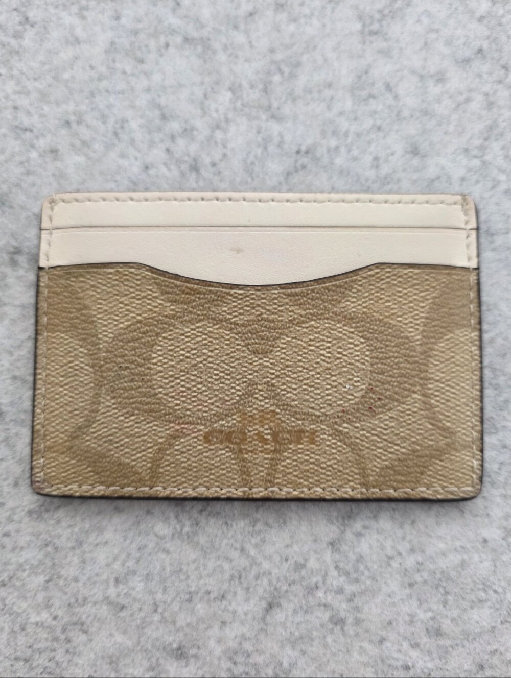 Coach Signature Canvas Card Case Wallet Khaki White Minimalist Pocket Slip